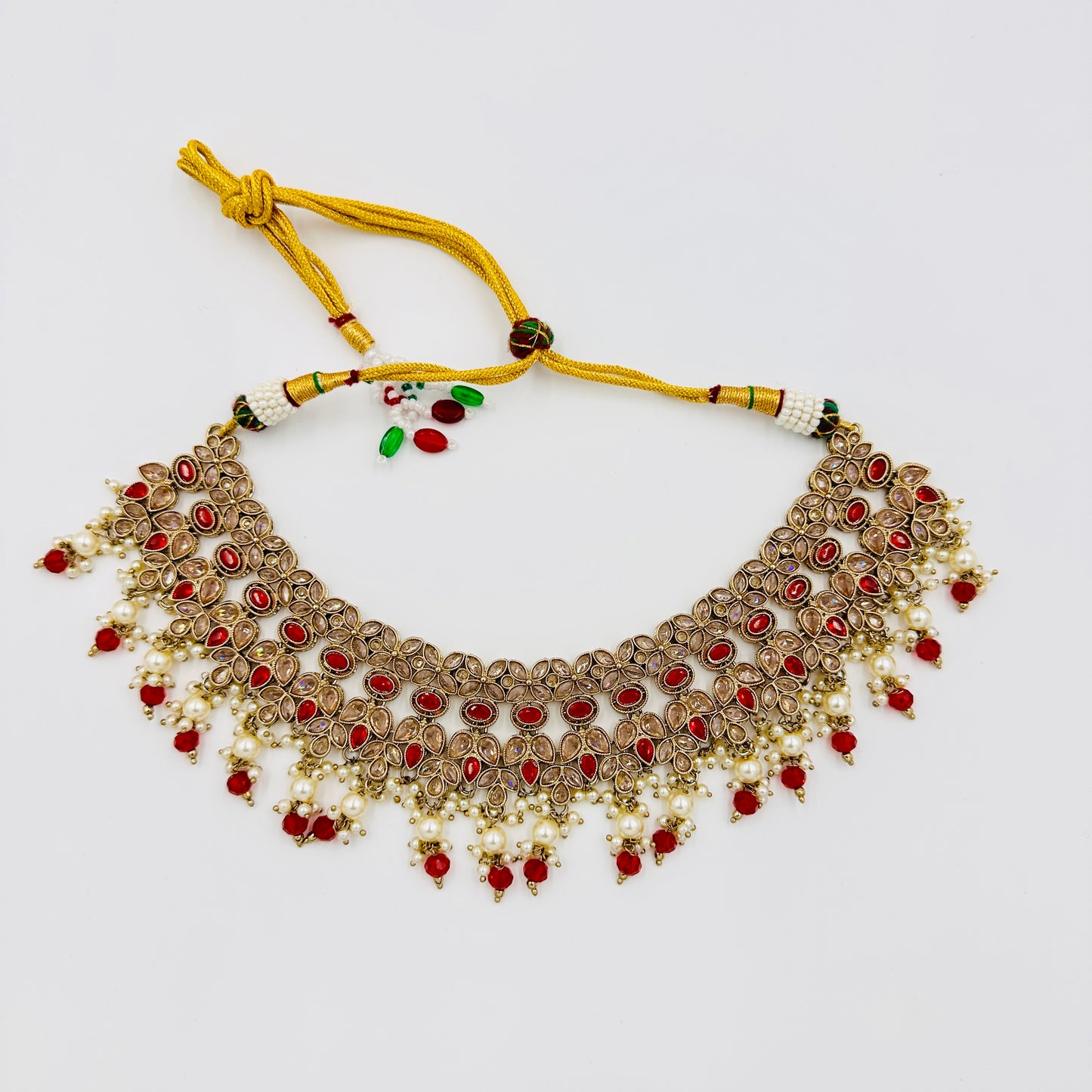 Red Kundan Bridal Choker Necklace Set with Pearls & Jhumka Earrings