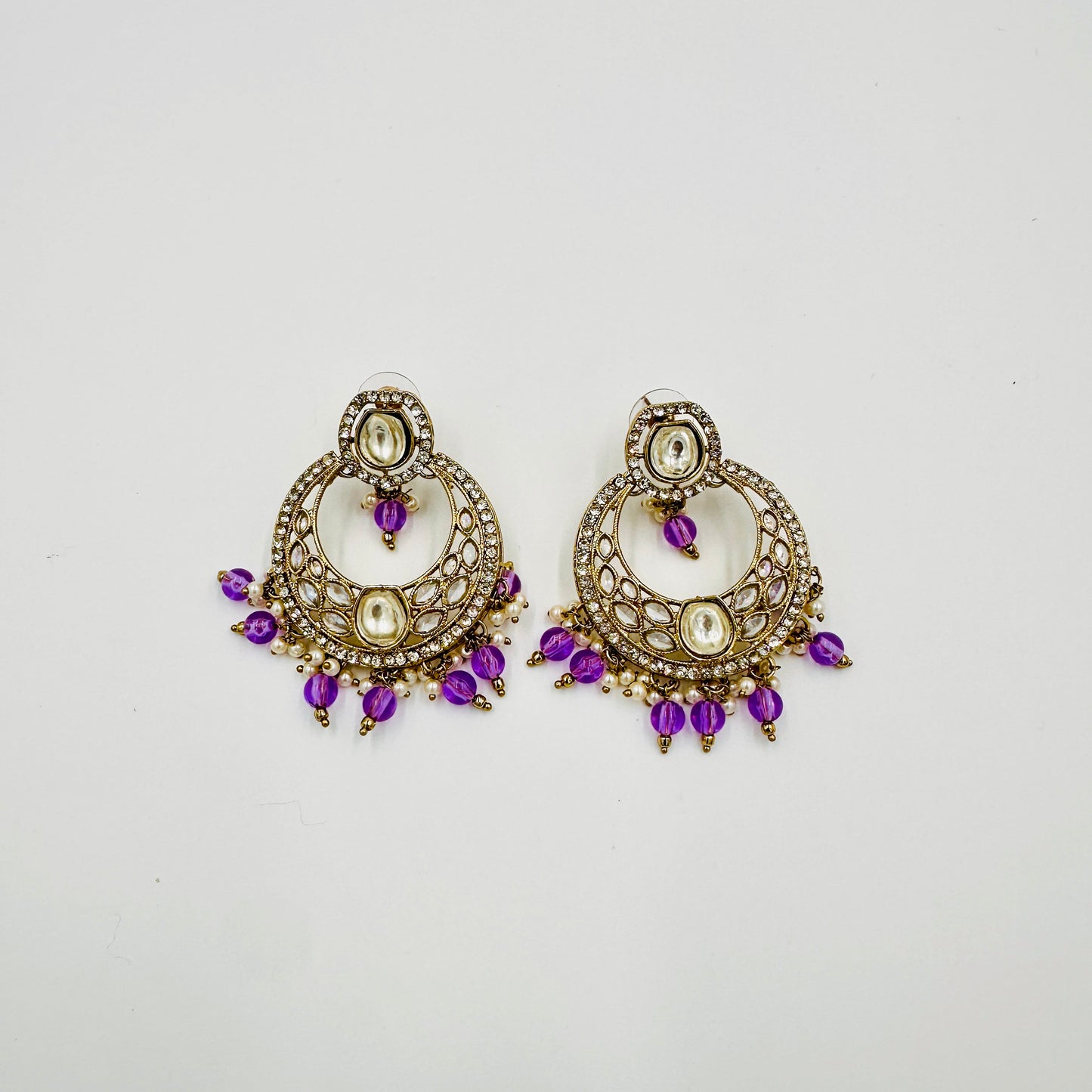 Antique Gold-Plated Kundan Choker Necklace Set with Purple Beads, Earrings & Maang Tikka