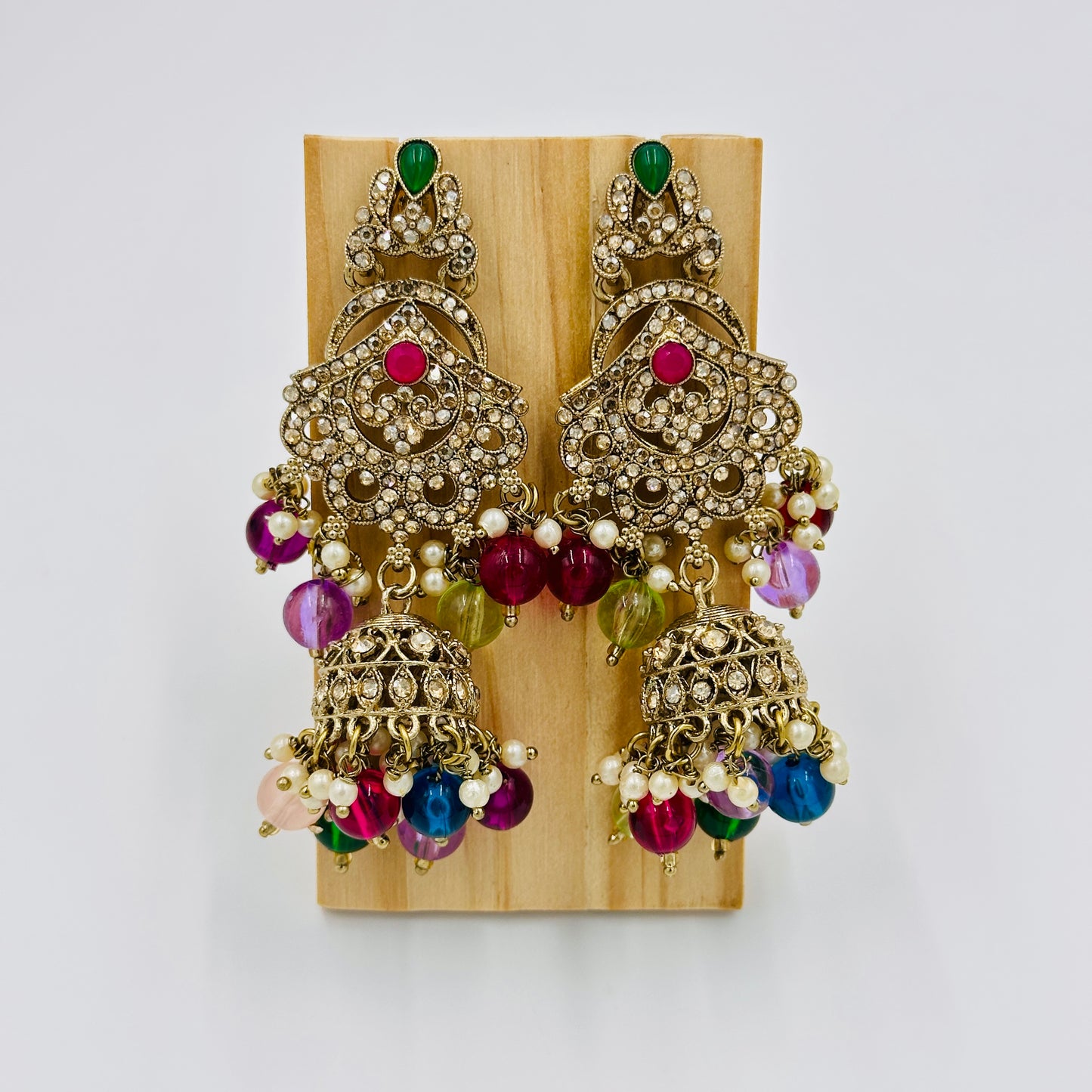 Antique Gold-Plated Multicolor Beaded Choker Necklace Set with Jhumka Earrings & Maang Tikka