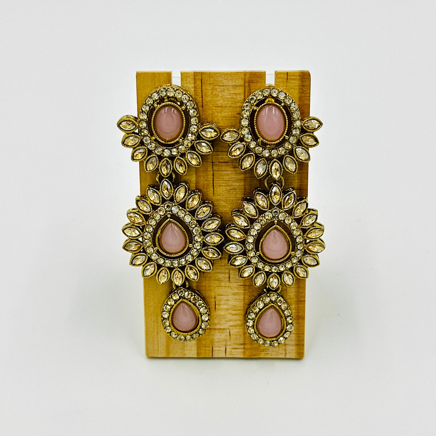 Antique Gold-Plated Pink Stone Bridal Jewelry Set with Earrings, Maang Tikka & Necklace