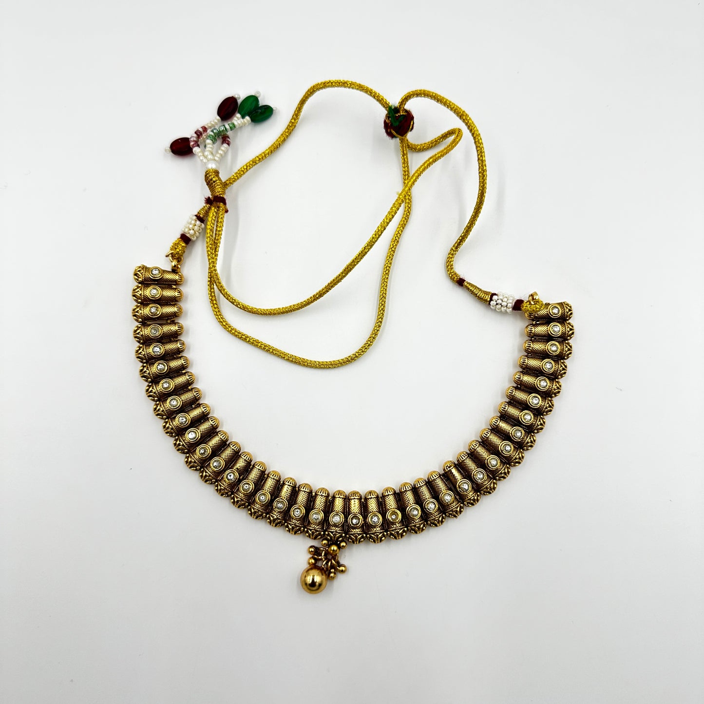 Traditional Gold-Plated Choker Necklace Set with Jhumka Earrings – Antique Temple Jewelry Design