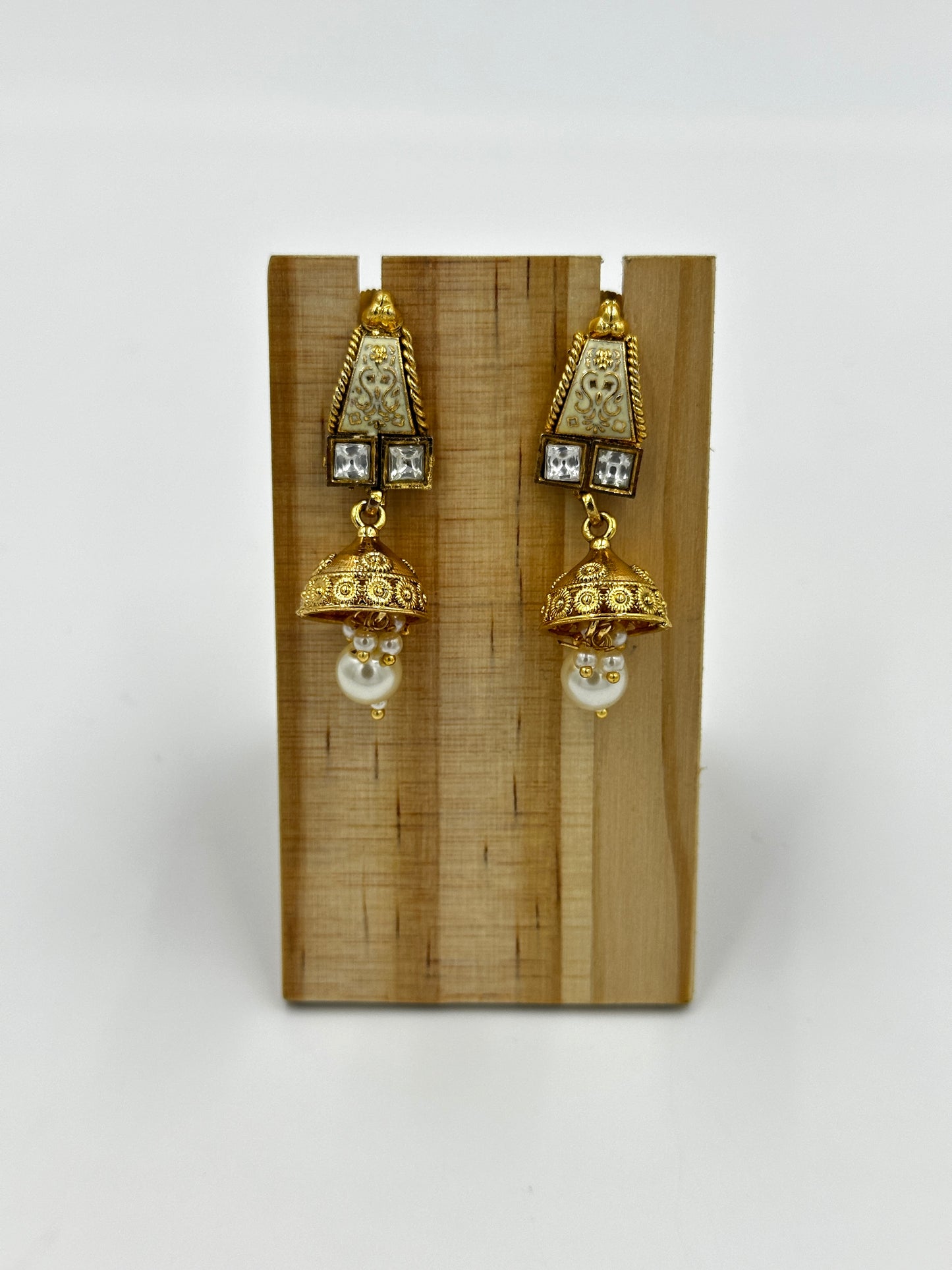 Gold-Plated Traditional Choker Necklace Set with Jhumka Earrings & Pearl Drops