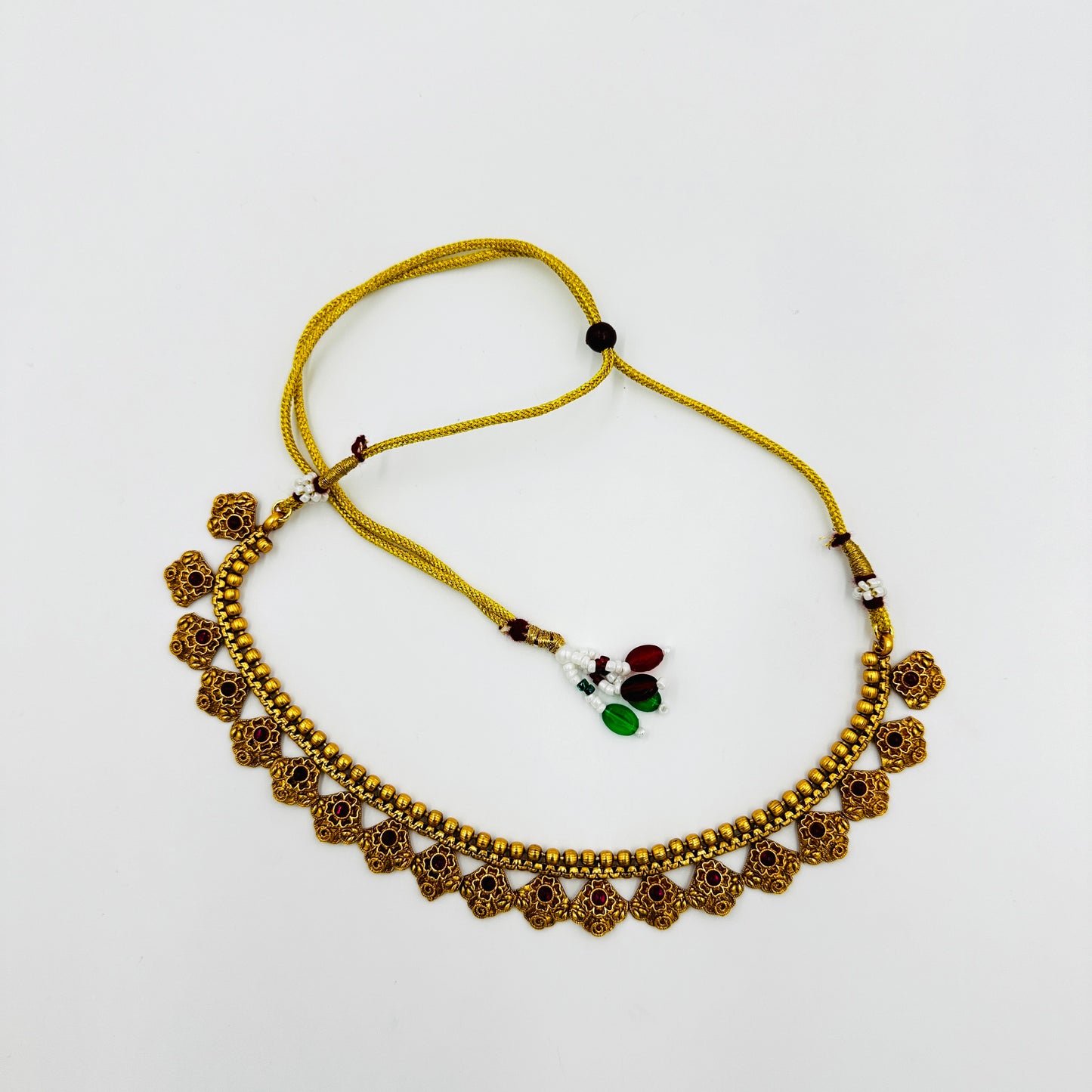 Antique Gold-Plated Floral Necklace Set with Earrings