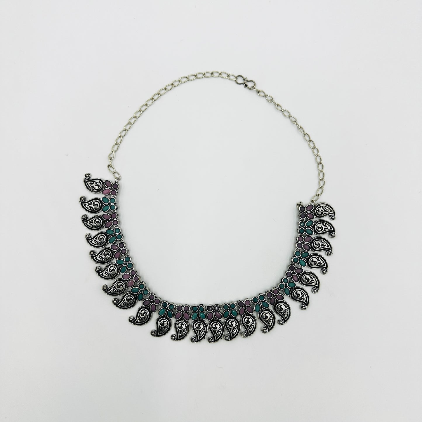 Antique Silver-Tone Paisley Necklace Set with Earrings