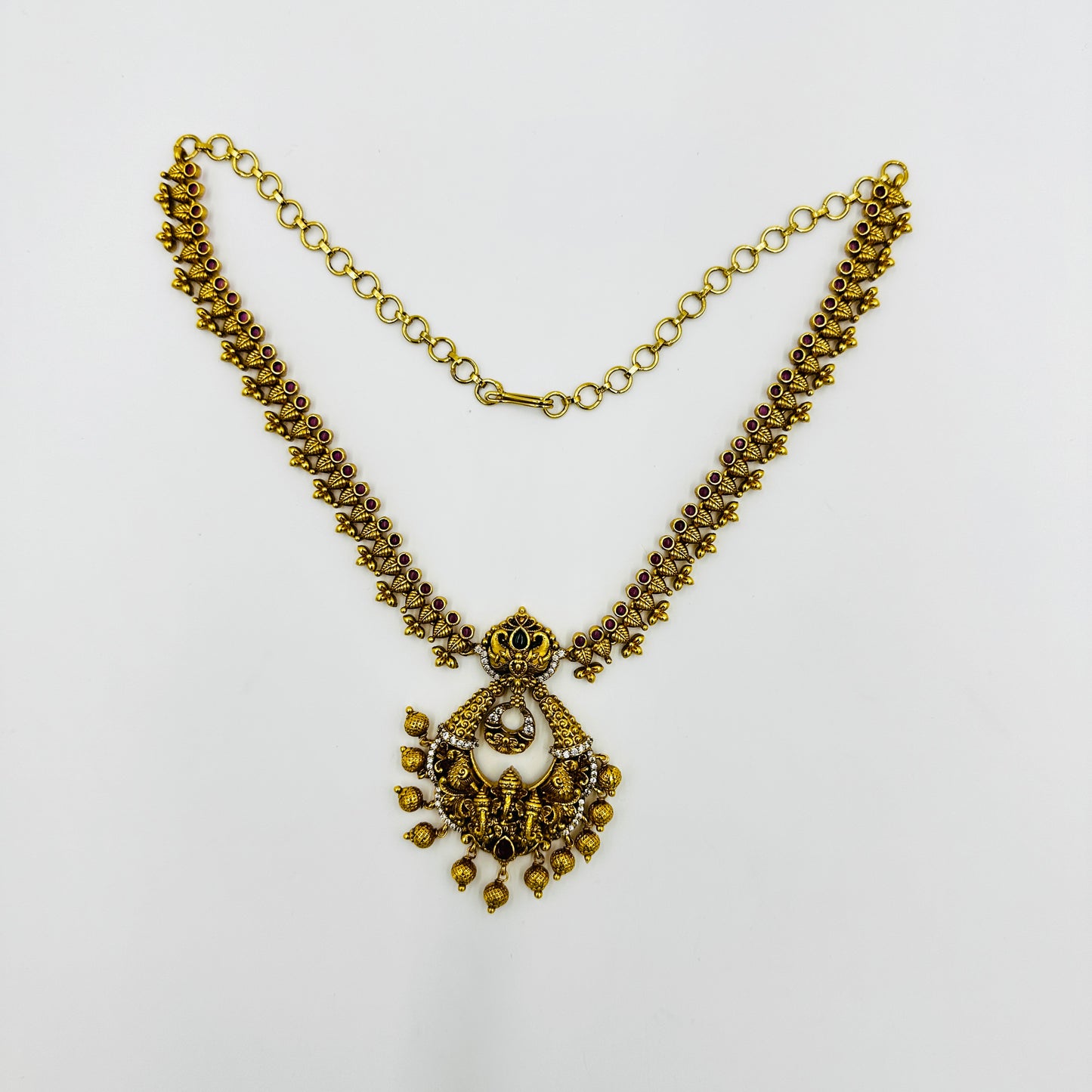 Antique Gold-Toned Temple Necklace Set with Earrings