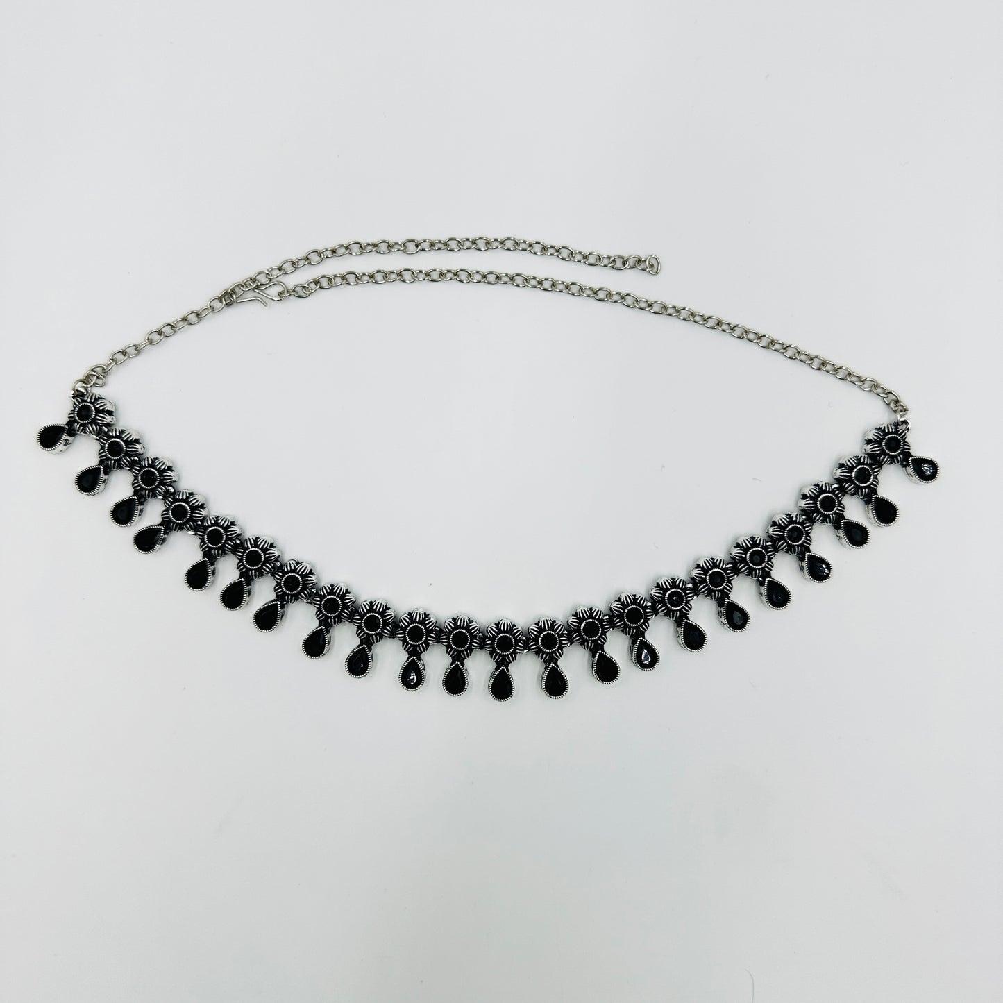 Black Stone Antique Silver Necklace Set with Earrings