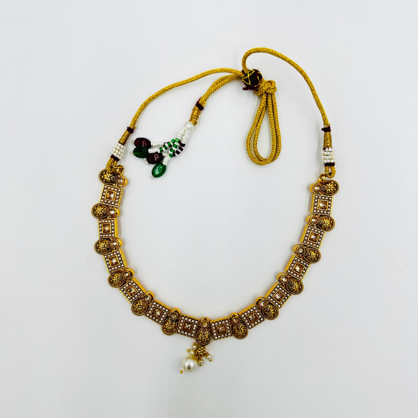 Antique Gold-Tone Jhumka Necklace Set with Earrings