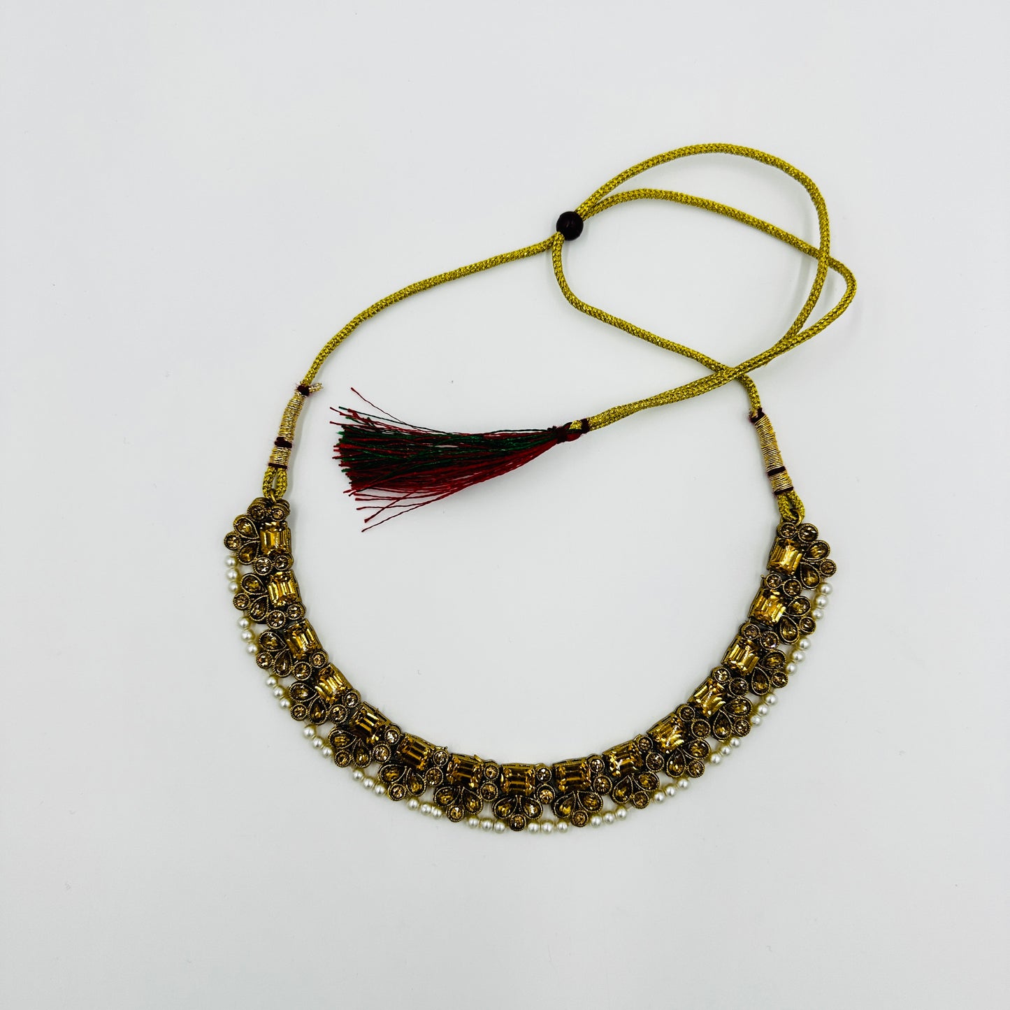Pearl-Studded Kundan Necklace Set with Earrings & Maang Tikka