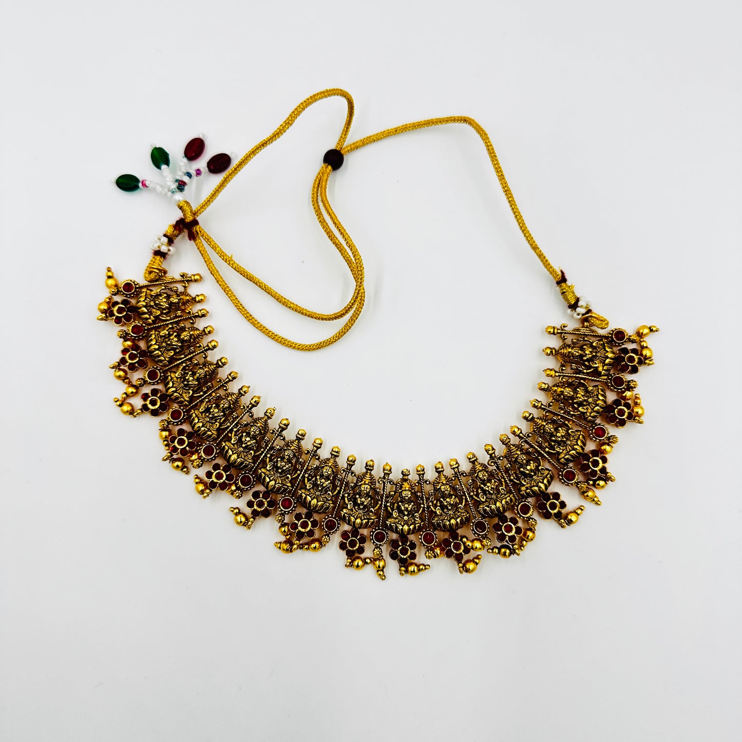 Antique Gold-Plated Temple Lakshmi Necklace Set with Earrings