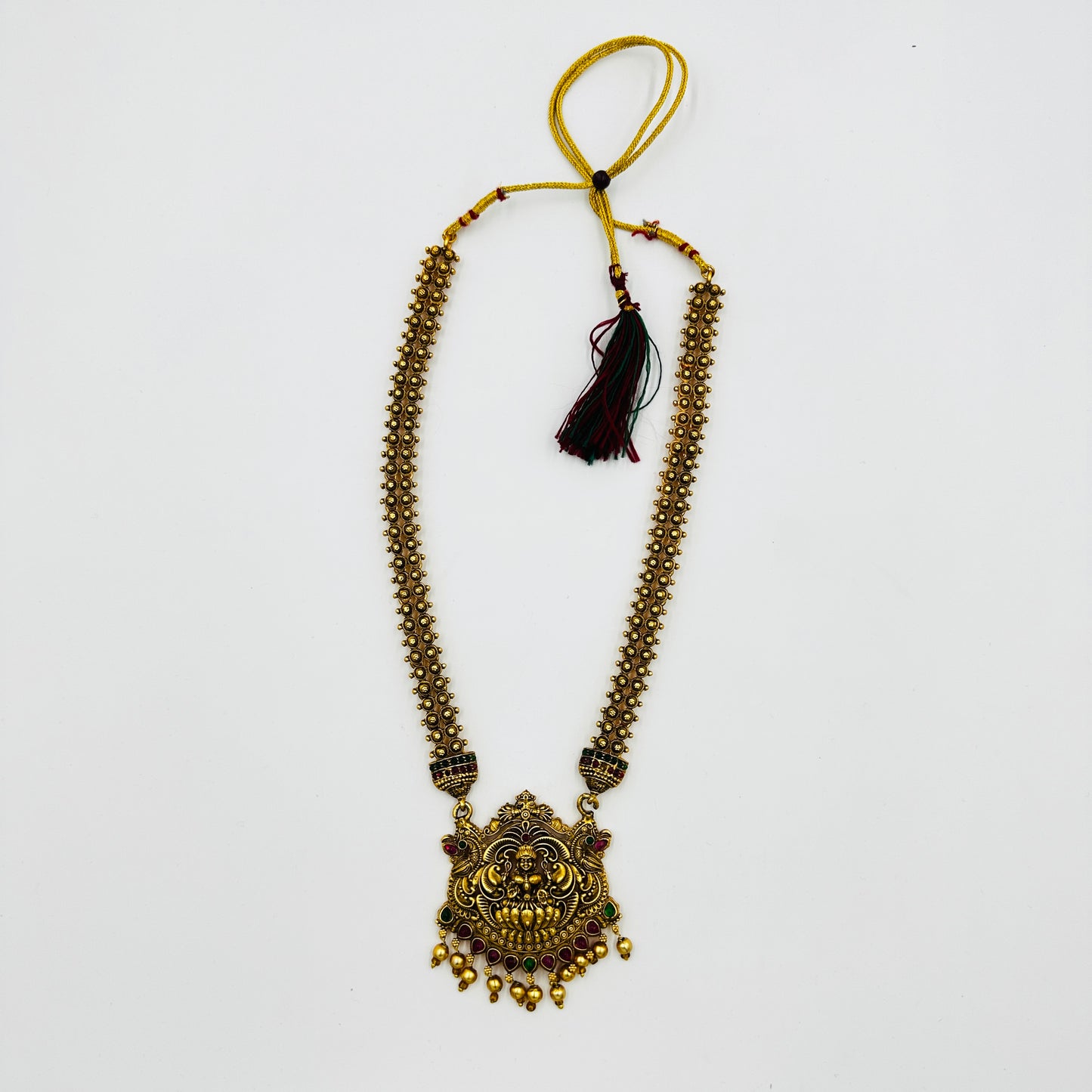 Antique Gold-Plated Temple Jewelry Necklace Set with Jhumka Earrings