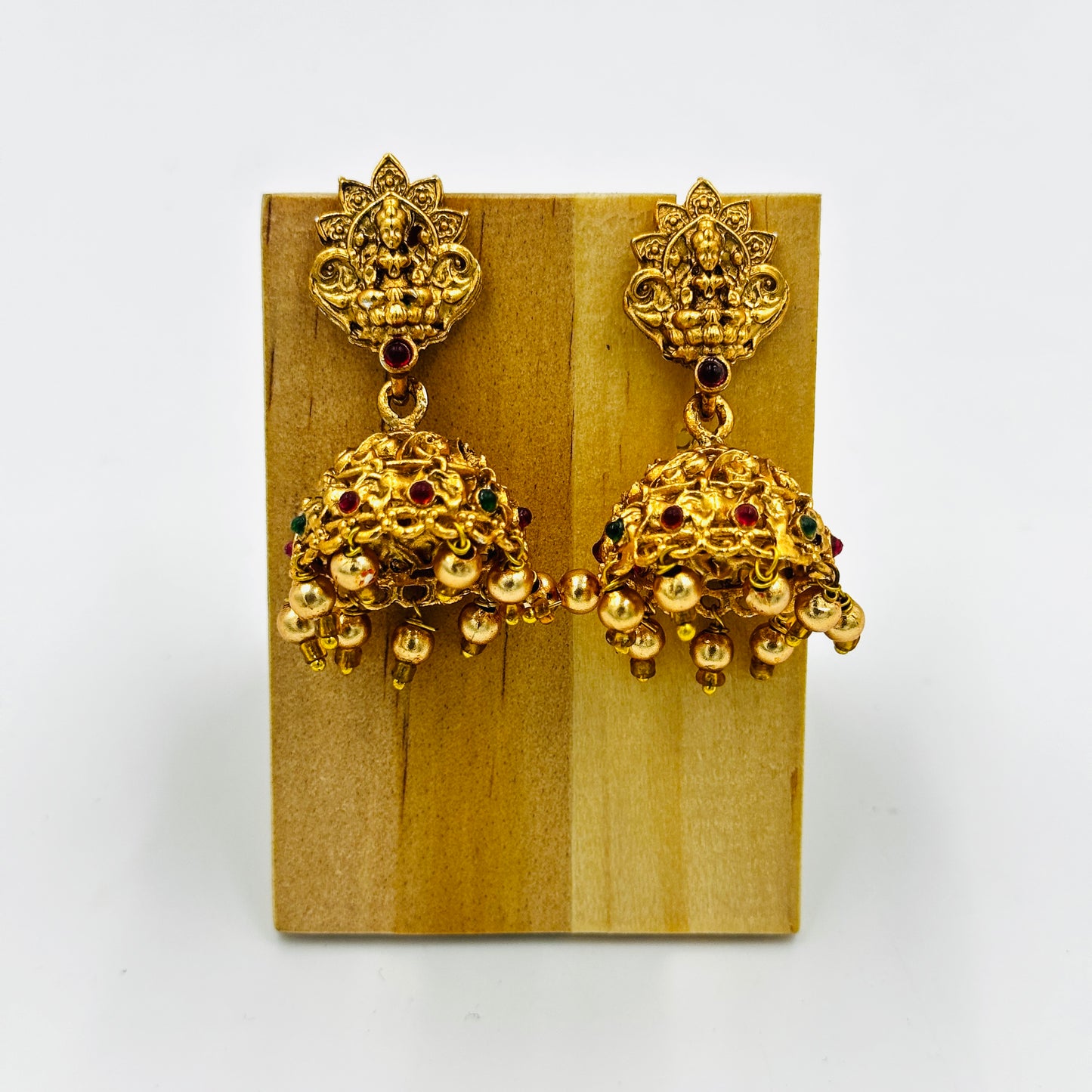 Antique Gold-Plated Temple Jewelry Necklace Set with Jhumka Earrings