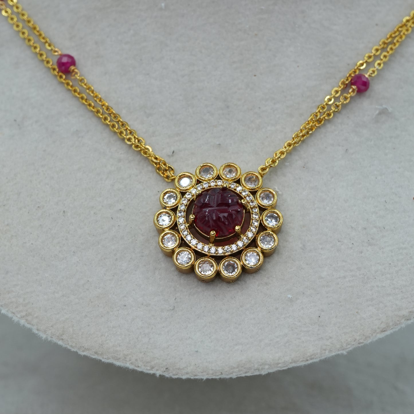 Crimson Blossom Pendant Necklace – Ruby Red Elegance