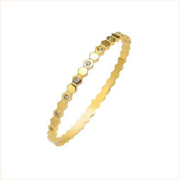 Anti-Tarnish Hexagon Design Bracelet with Stone Accents – Imitation Gold Finish