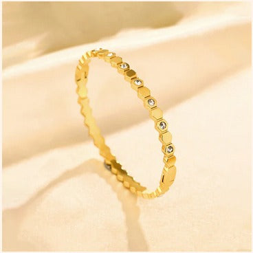 Anti-Tarnish Hexagon Design Bracelet with Stone Accents – Imitation Gold Finish