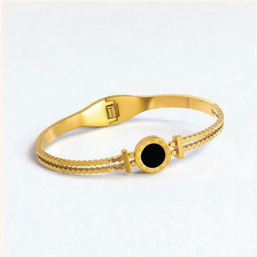 Anti-Tarnish Black Enamel Round Bracelet – Imitation Gold Finish
