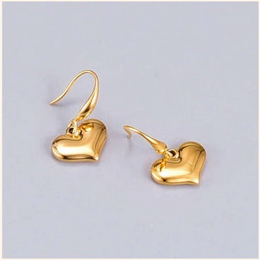 Anti-Tarnish Heart Drop Earrings – Imitation Gold Finish