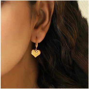 Anti-Tarnish Heart Drop Earrings ā Imitation Gold Finish