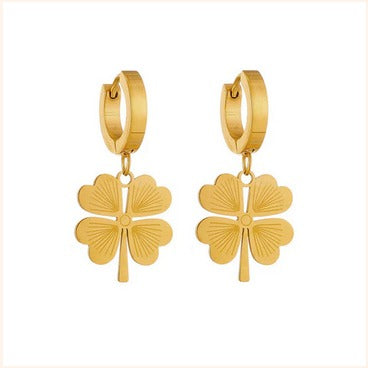 Anti-Tarnish Four-Leaf Clover Drop Earrings ā Imitation Gold Finish
