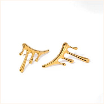 Melting Drip Design Gold Plated Earrings – Bold Statement Piece