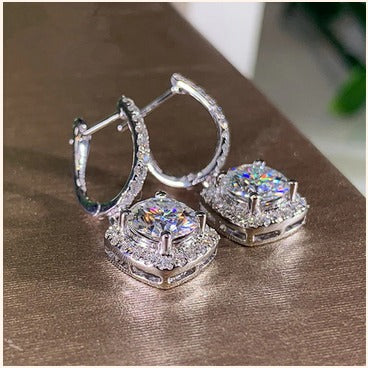 Silver Sparkle Drop Earrings β Radiant Diamond Look