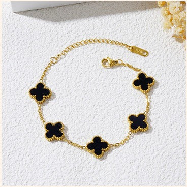 Elegant Black Clover Bracelet – Imitation Gold Chain for Women