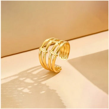 Trendy Triple Bar Adjustable Ring – Imitation Gold Finish