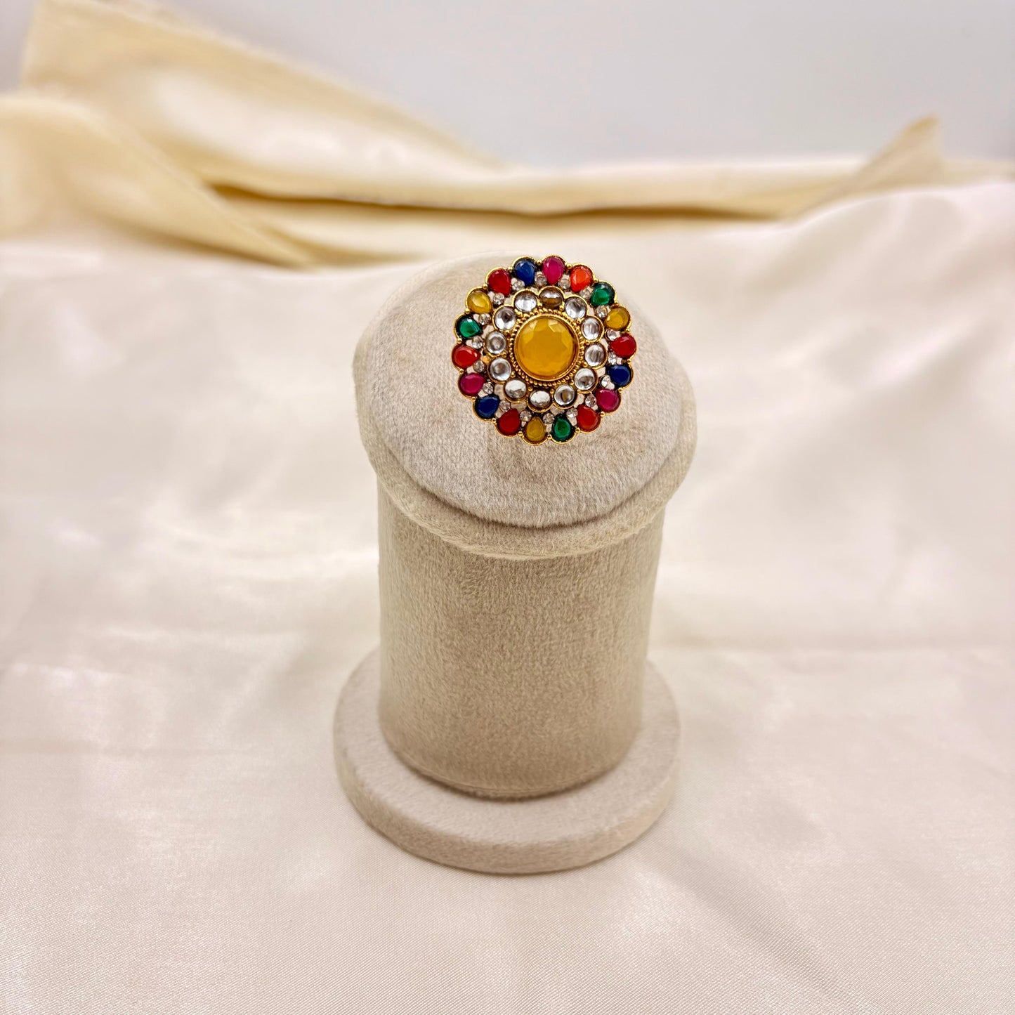 Antique Multicolour Kundan Adjustable Finger Ring