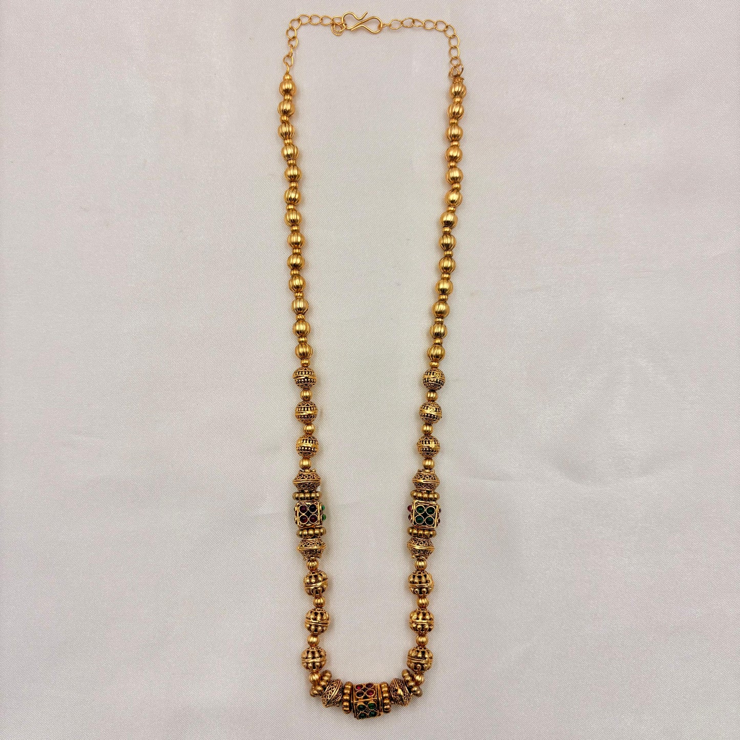 Antique Gold Beaded Necklace With Kemp Accents