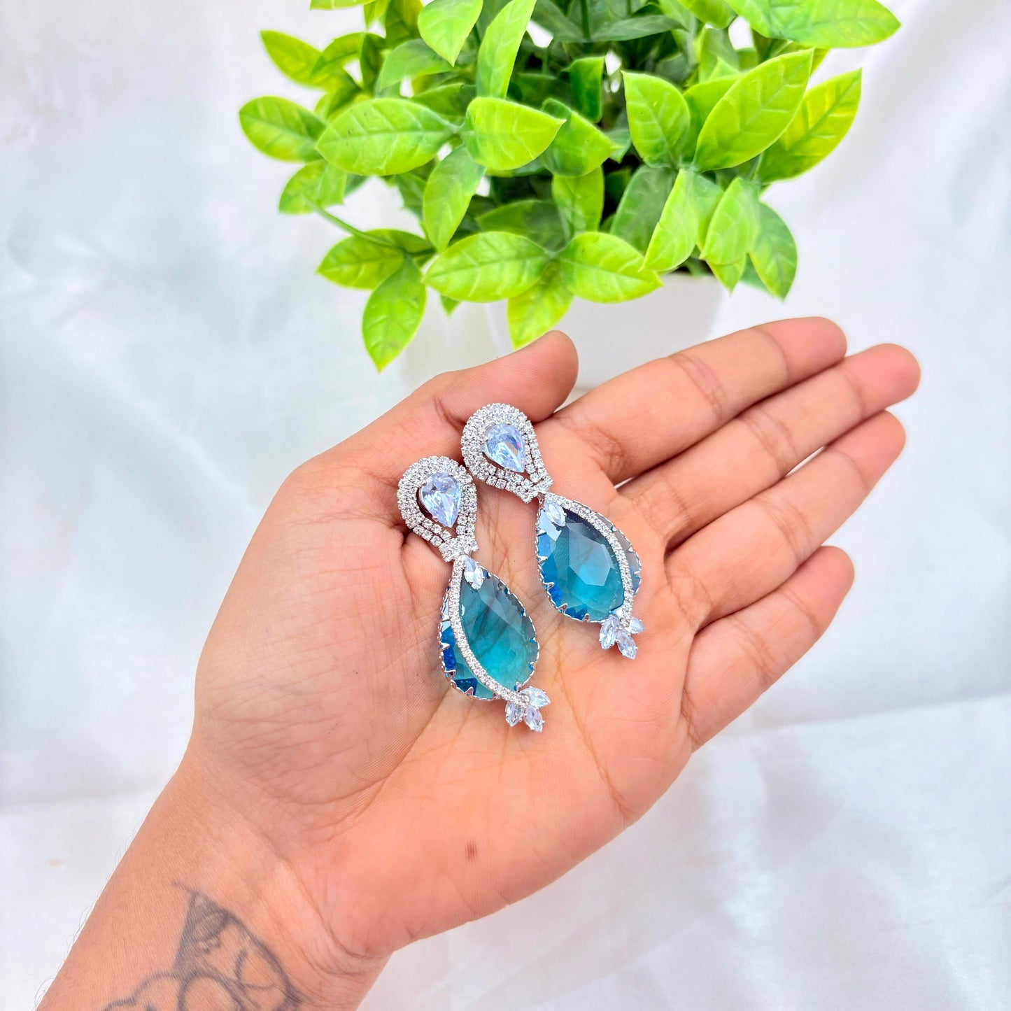 Aqua Blue Teardrop Crystal Drop Earrings