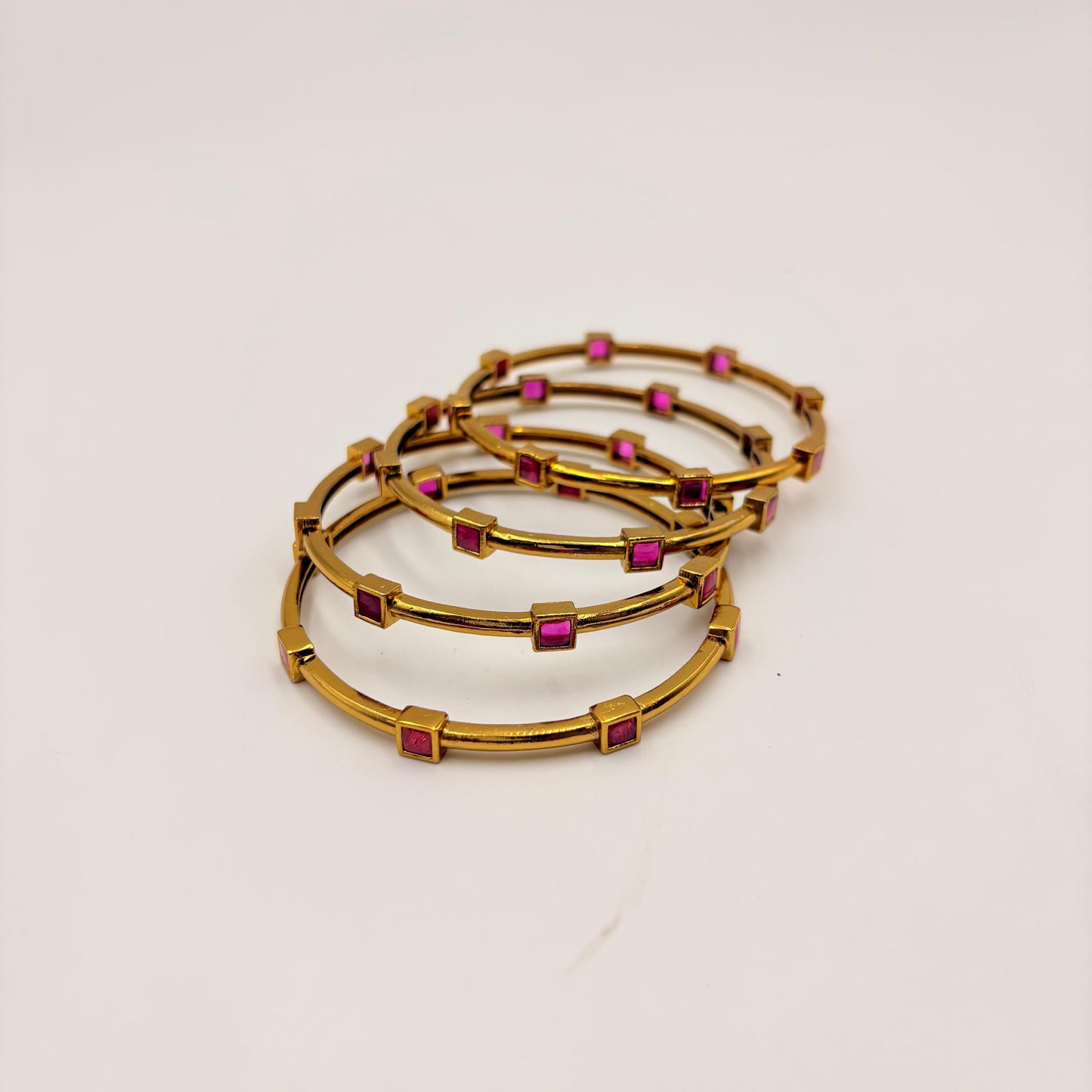 Gold-Plated Minimal Square Ruby Stone Bangles – Elegant Slim Design