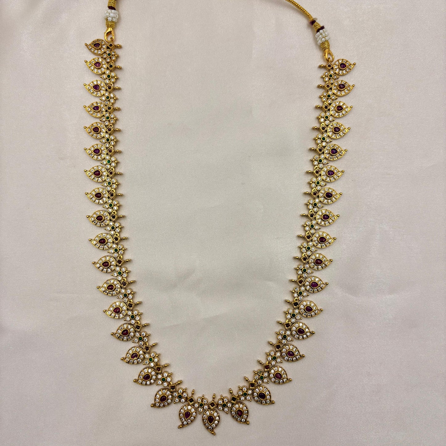 ✨ Ruby Leaf Motif Necklace Set – Elegant • Festive • Statement