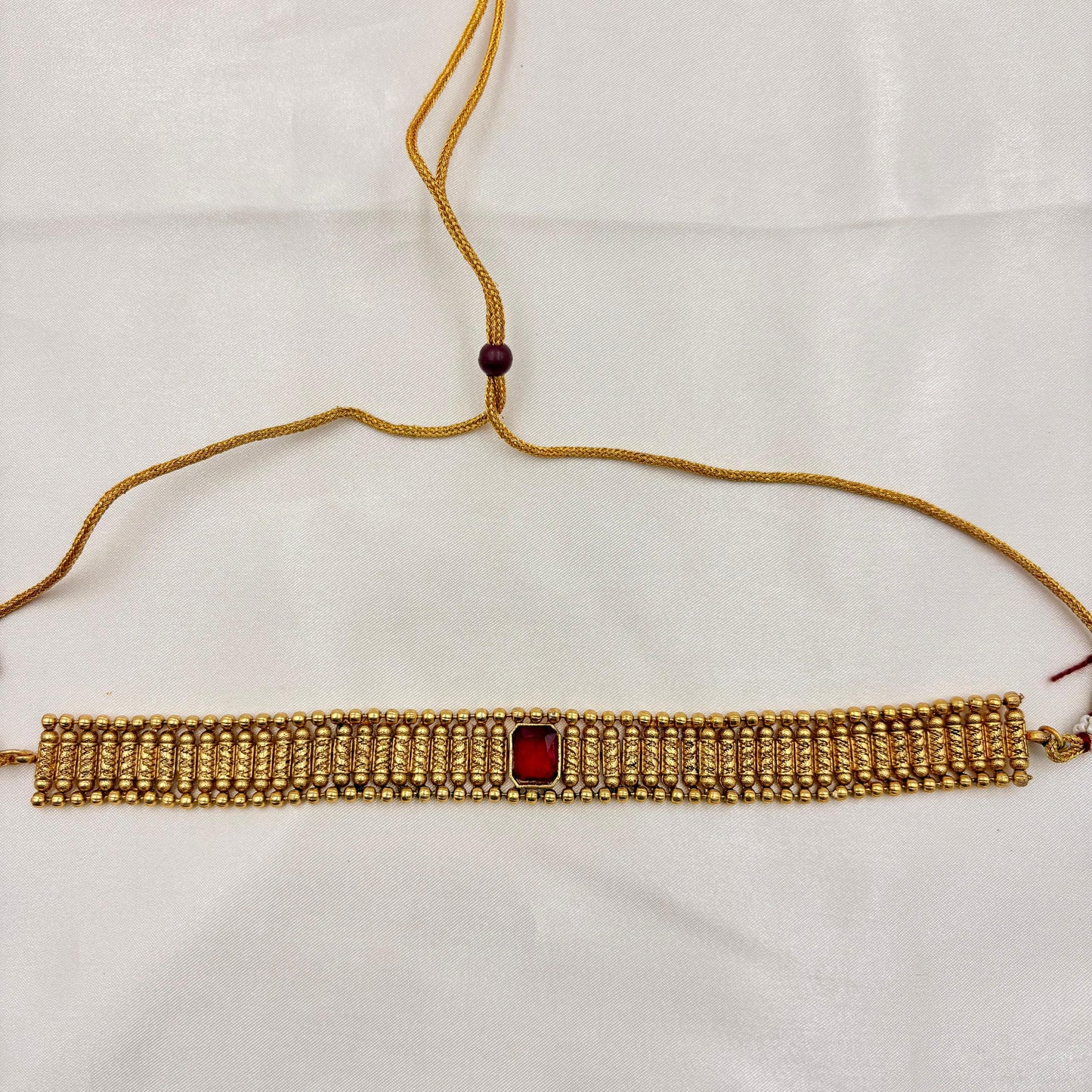 Gold-Plated Ruby Red Stone Choker Necklace Set with Earrings | Minimal Bridal & Festive Jewellery