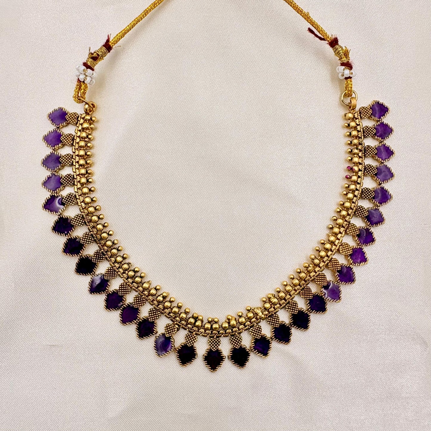 Gold-Plated Purple Stone Choker Set | Traditional Necklace with Matching Earrings