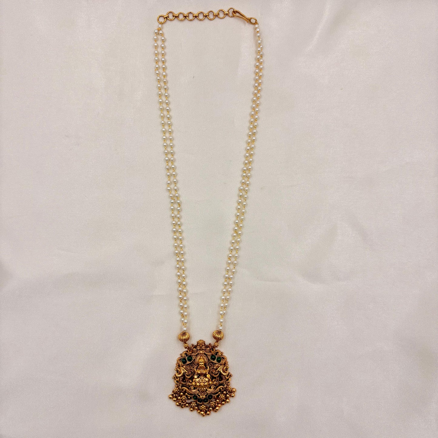 Double Line Pearl Lakshmi Temple Necklace Set