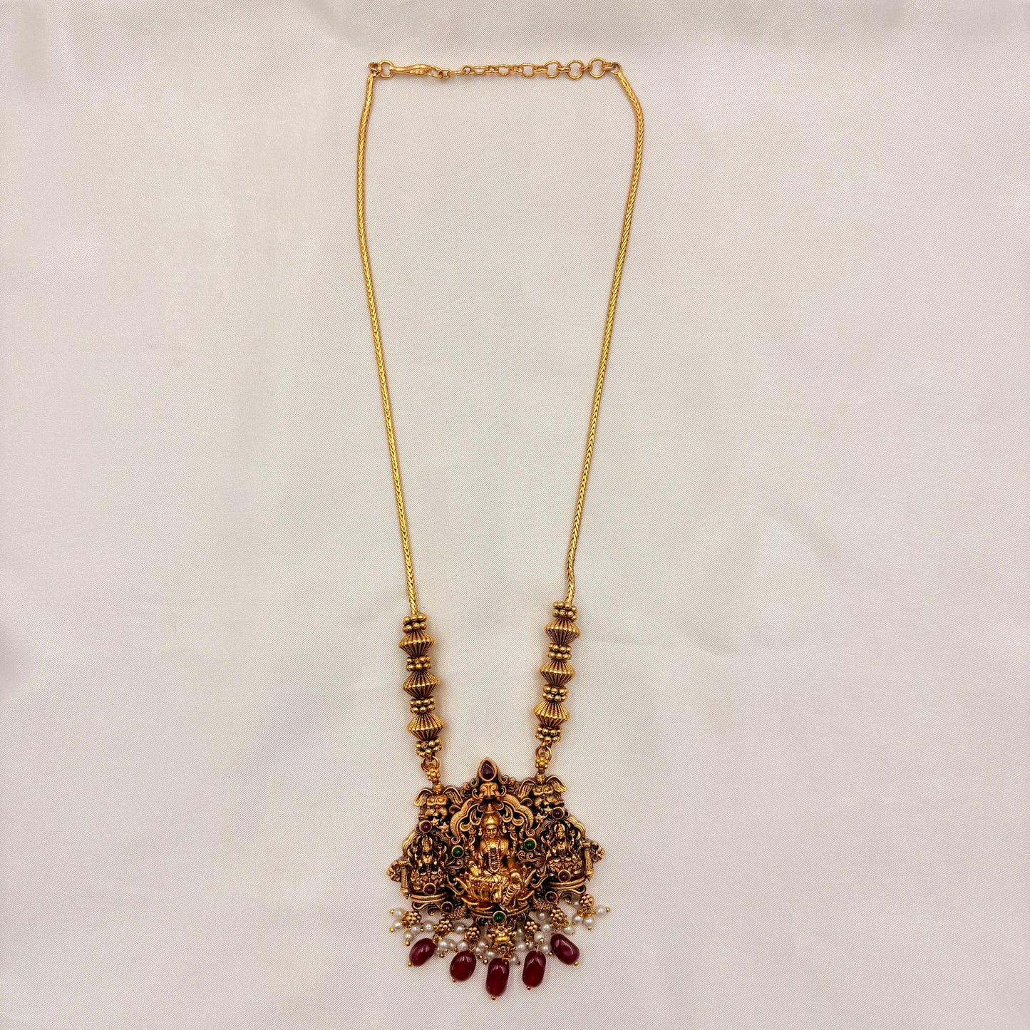 Temple Lakshmi Red Beads Necklace Set
