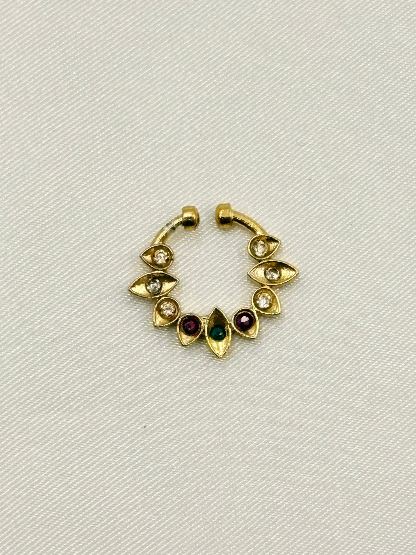Traditional Multicolour Kundan Nose Pin – Gold Finish Open Nose Ring