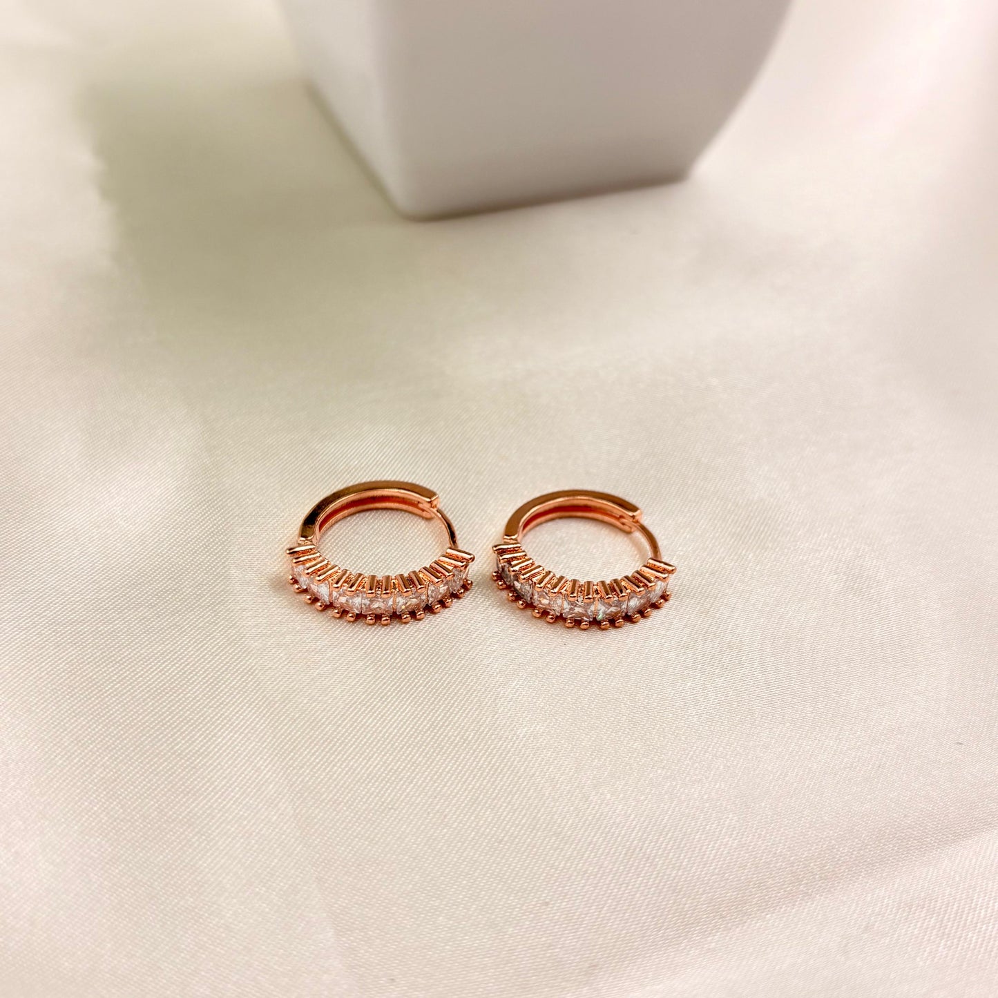 Rose Gold Cubic Zirconia Huggie Hoop Earrings
