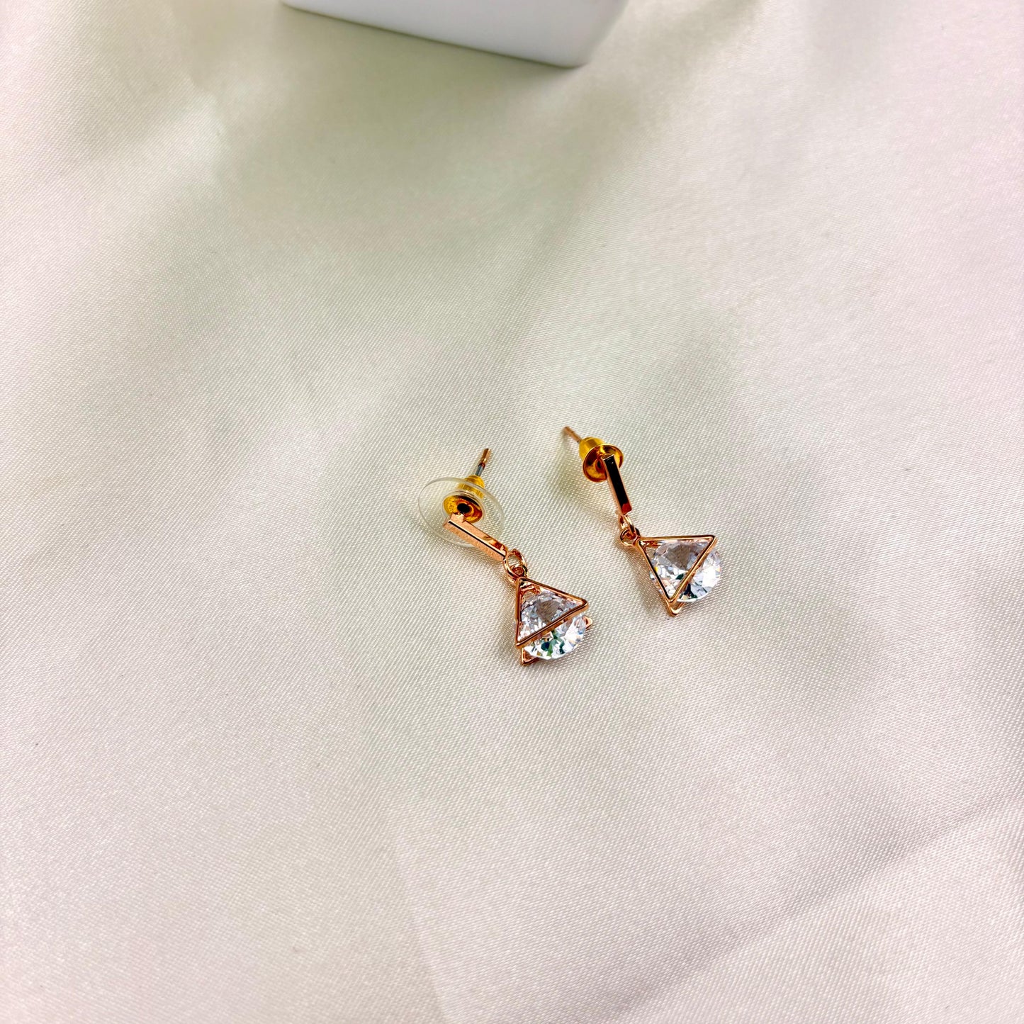 Rose Gold Triangle Crystal Drop Earrings