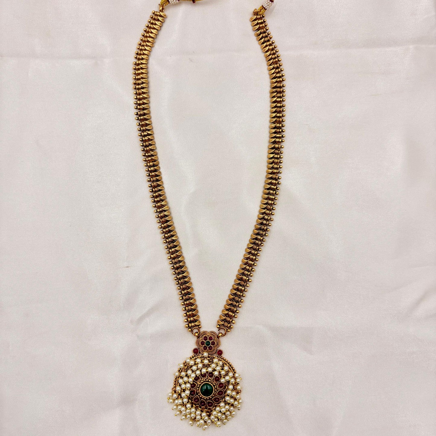 Antique Gold Peacock Pendant Haram with Pearls & Matching Earrings | Traditional Temple Jewelry Set