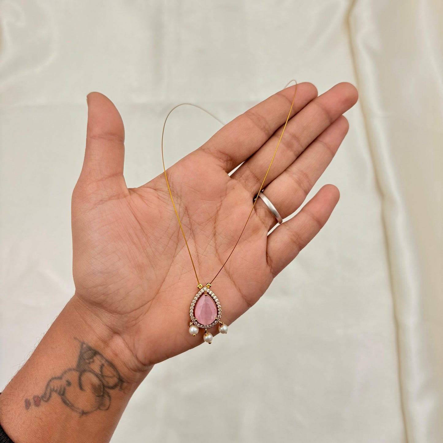 Pink Teardrop Minimal Pearl Dangling Necklace