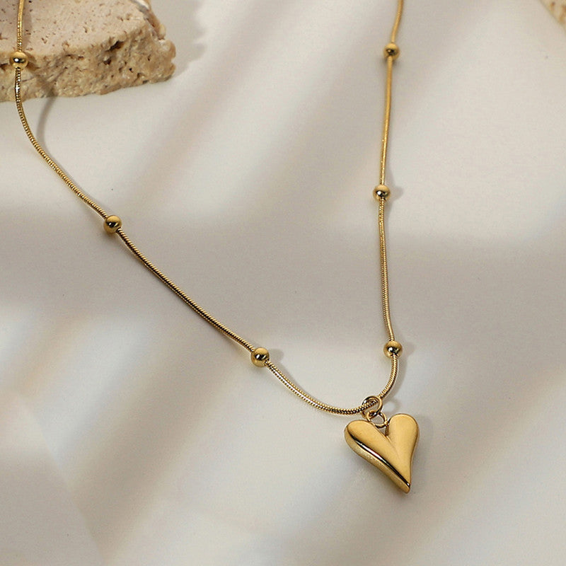 Heart Charm Beaded Necklace – Premium Anti-Tarnish Gold Necklace