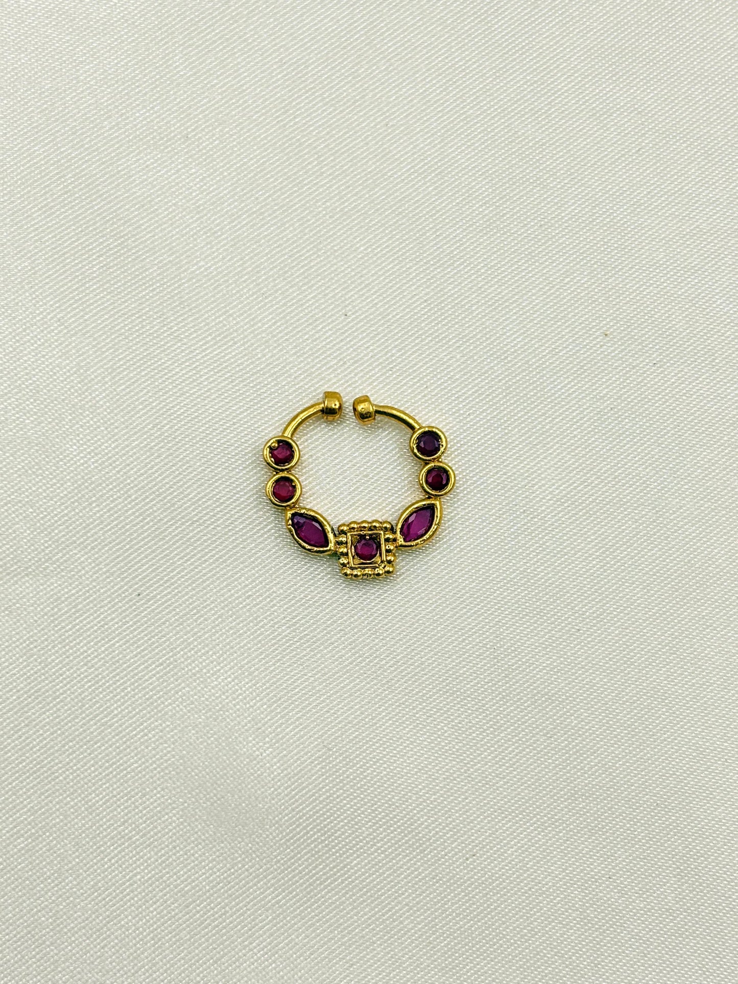 Traditional Square Ruby Stone Nose Pin – Gold Finish