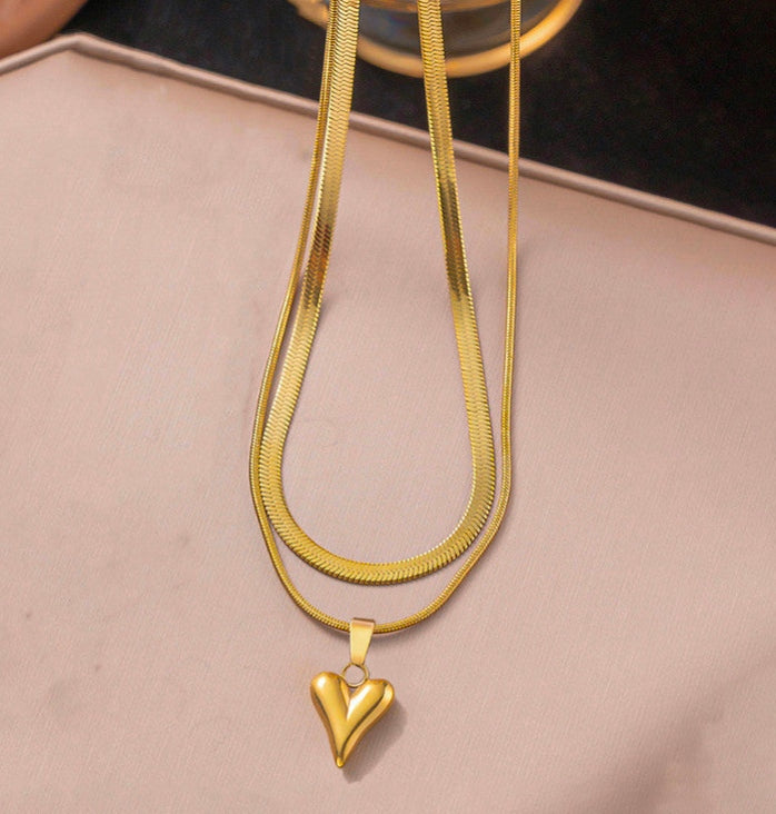 Layered Heart Pendant Necklace – Premium Anti-Tarnish Double Layer Gold Necklace