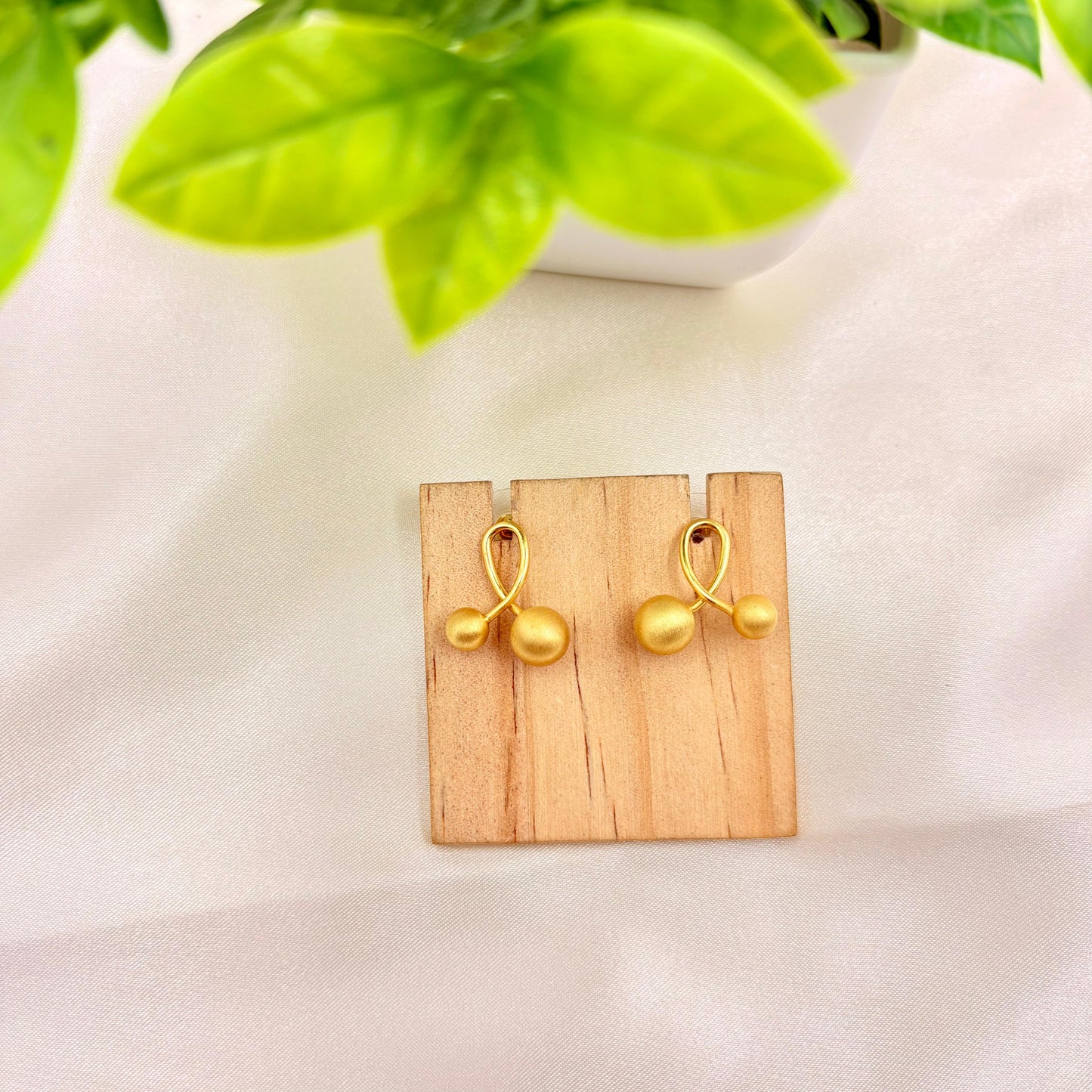 Minimal Gold Finish Double Ball Stud Earrings