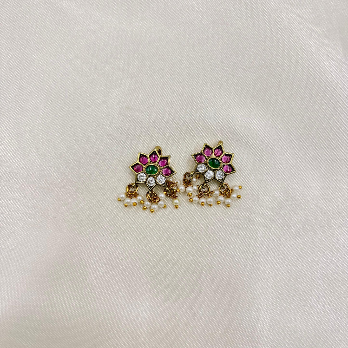 Lotus Kundan Bugudi with Pearl Drops – Traditional South Indian Ear Cuff (Pair)