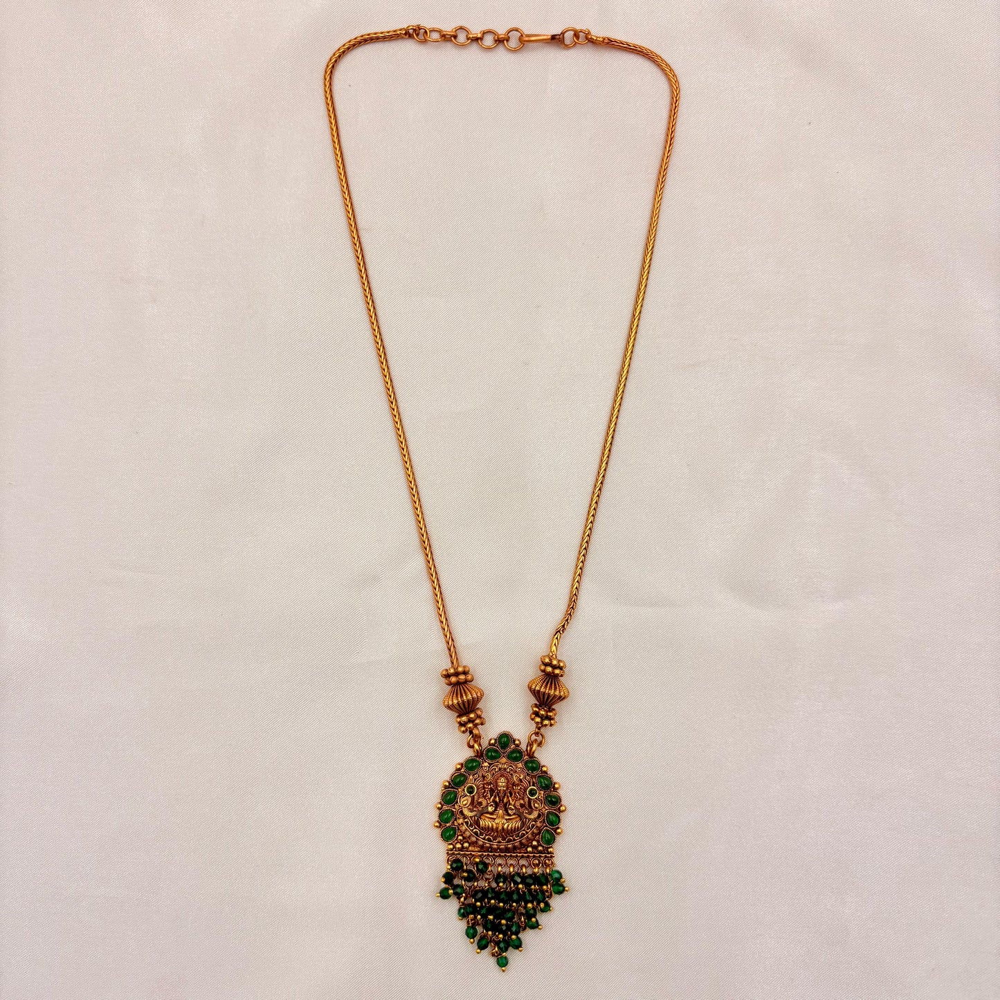 Antique Lakshmi Green Beads Temple Necklace Set