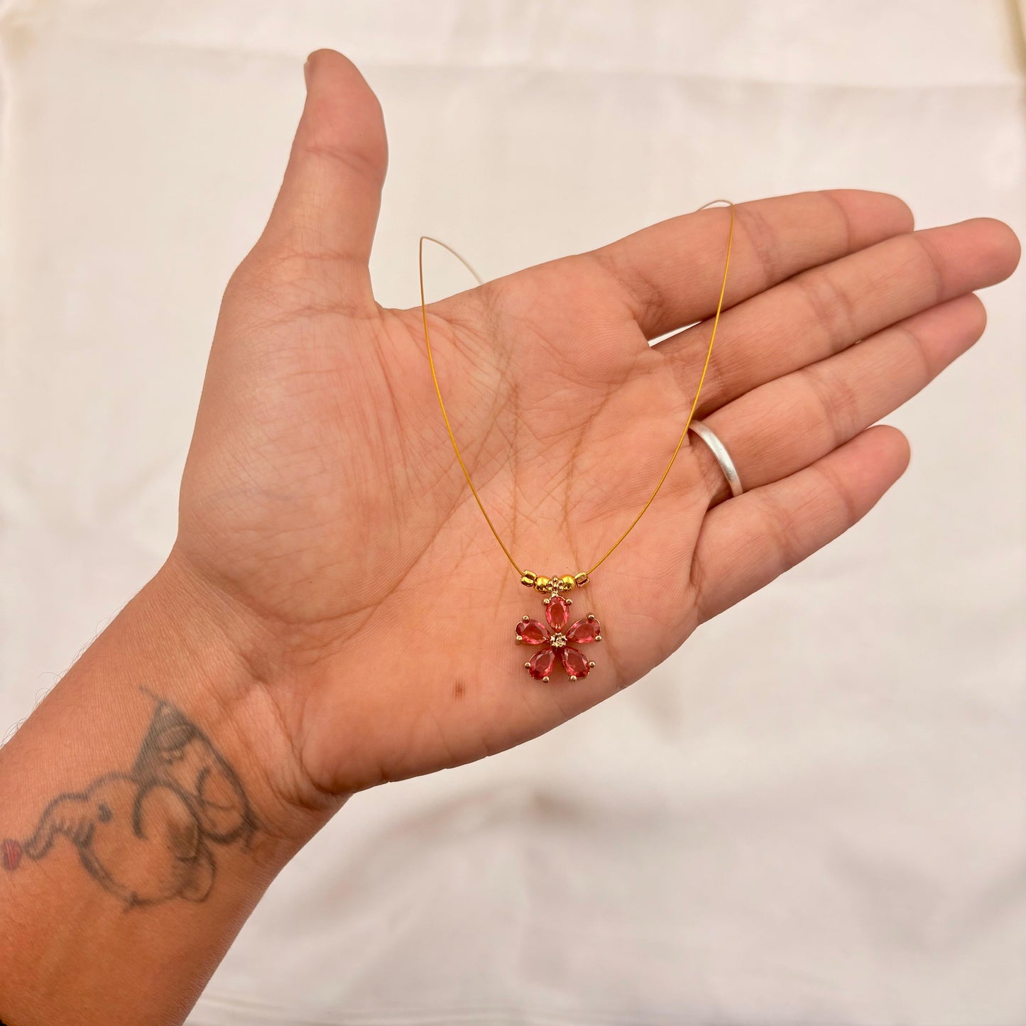 Red Floral Minimal Wire Necklace