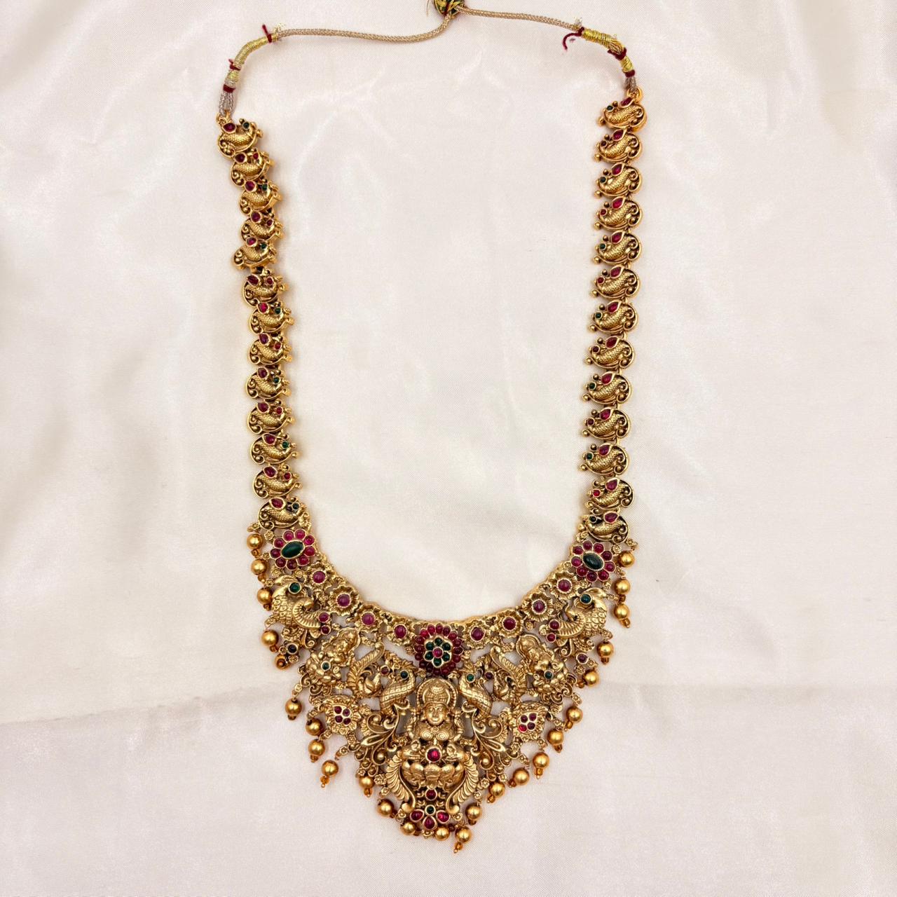Antique Gold Finish Lakshmi Temple Haram Necklace Set