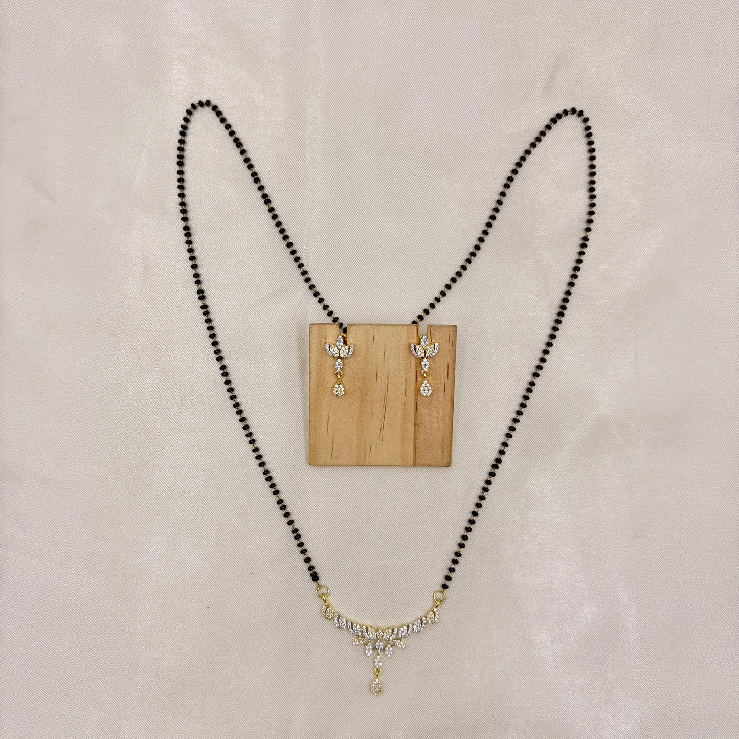 Gold Finish Minimal CZ Mangalsutra with Matching Drop Earrings