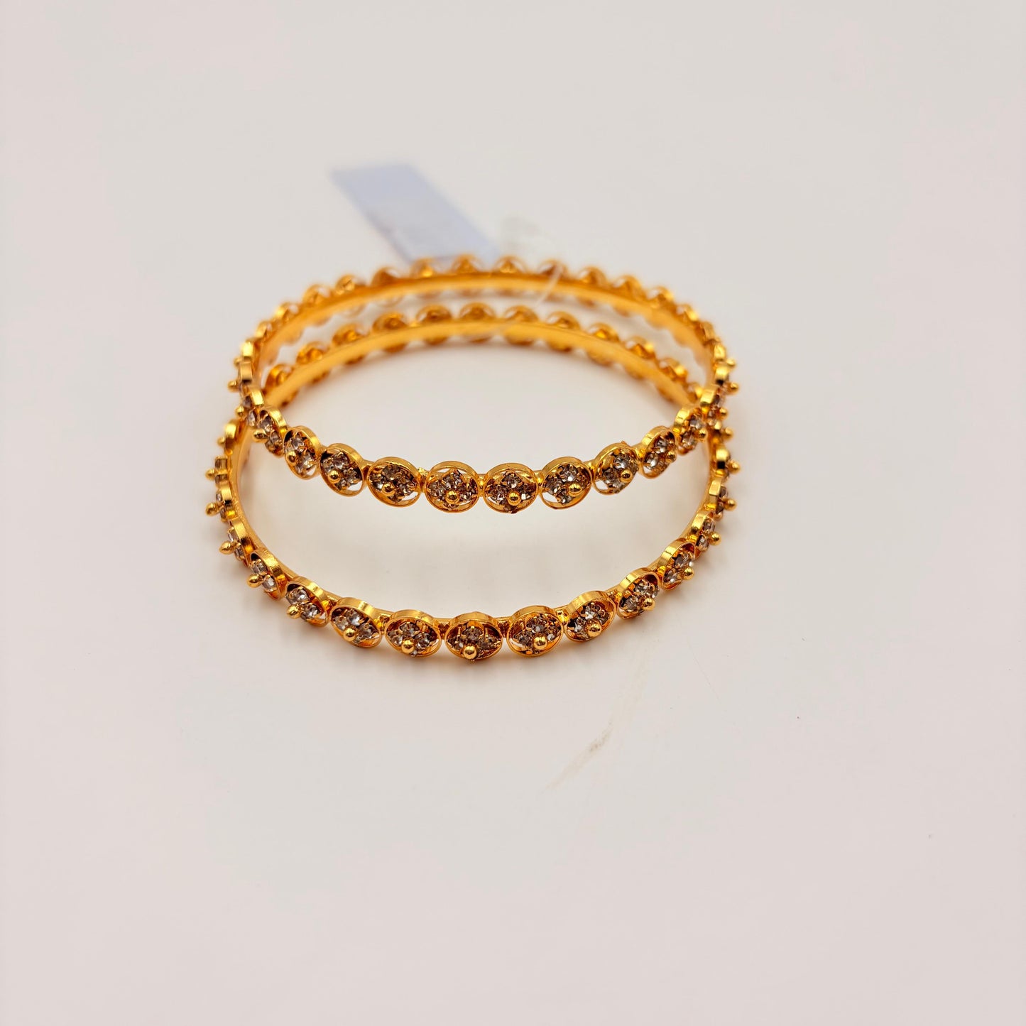 Gold Finish Round Crystal Stone Bangles – Elegant Daily Wear Bangles (Pair)